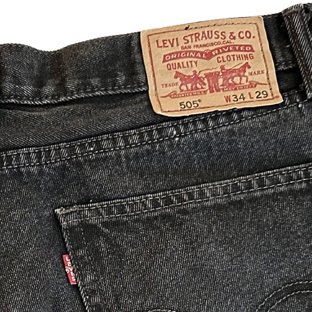Levi's 505 Men's Jeans 34x29 Straight Leg Faded Black Denim Regular Fit Pants - Picture 7 of 14